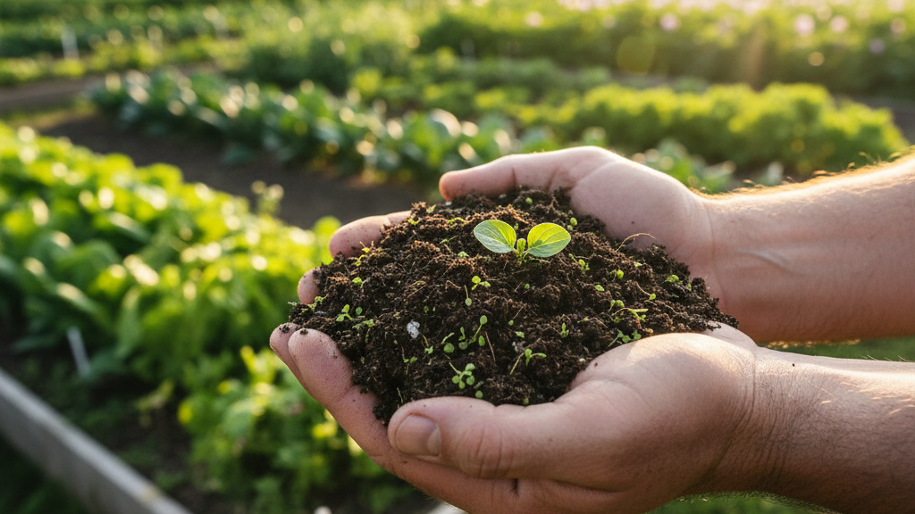 terra adubada com biofetilizante, usado em horta